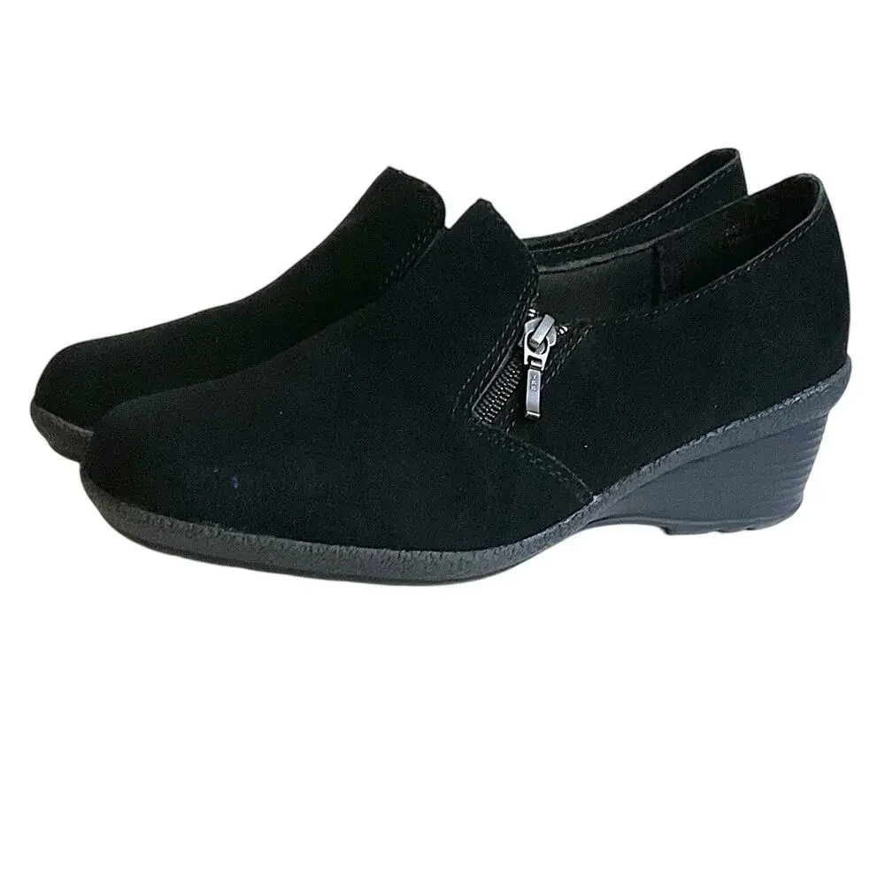 Solesenseability Black Leather Comfort Wedge Slip On Shoes Women’s 8 Travel Work